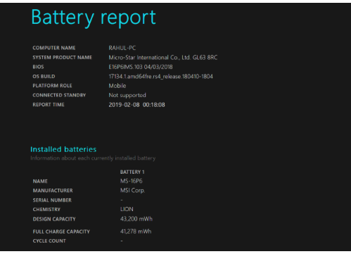 powercfg battery report